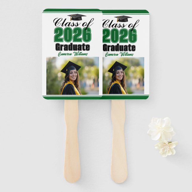 Leque Green Class of 2026 Photo Custom Graduation Photo (Frente e Verso)