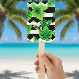Leque Green Leaves on B&W Stripes Fans - Modern
