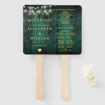 Green String Lights Rustic Wood Weding Program