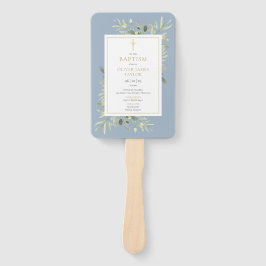 Leque Greenery Dusty Blue Baptism Christening