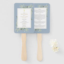 Leque Greenery Dusty Blue Baptism Christening