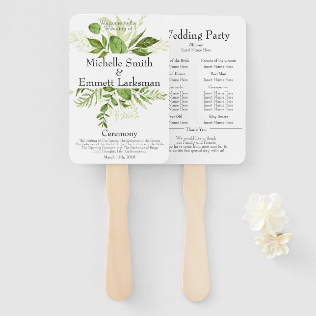 Leque Greenery Rustic Elegant Simple Weding Program (Frente e Verso)