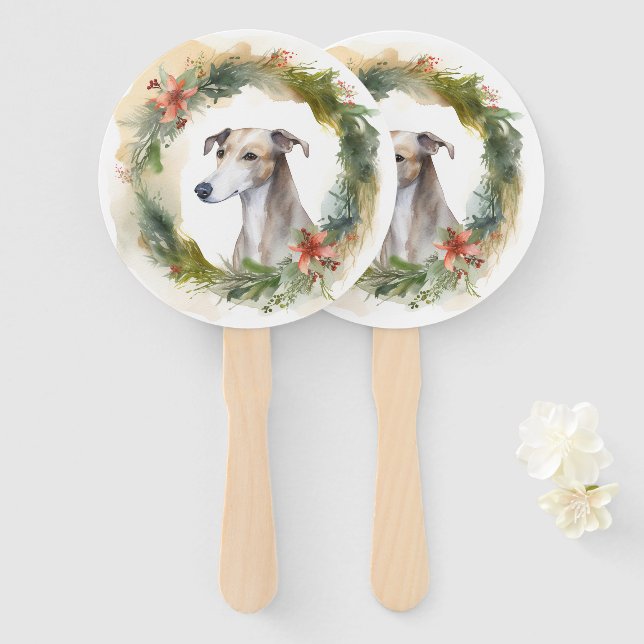 Leque Greyhound Christmas Wreath Festivo Pup (Frente e Verso)