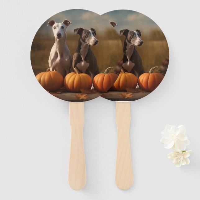Leque Greyhound Puppy Autumn Delight Pumpkin (Frente e Verso)