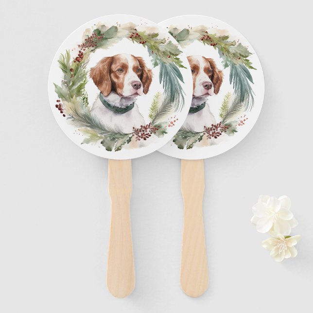Leque Grinalda de Natal do Brittany Spaniel Cãozinho Fes (Frente e Verso)