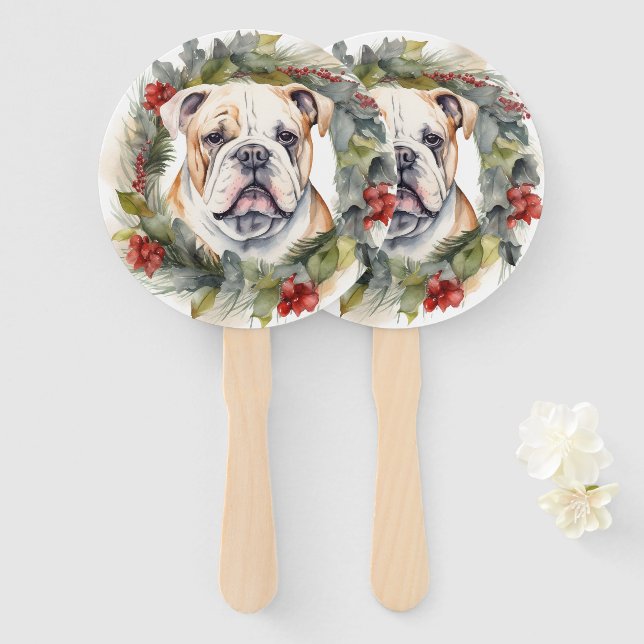 Leque Grinalda de Natal do Bulldog Pupila Festiva (Frente e Verso)