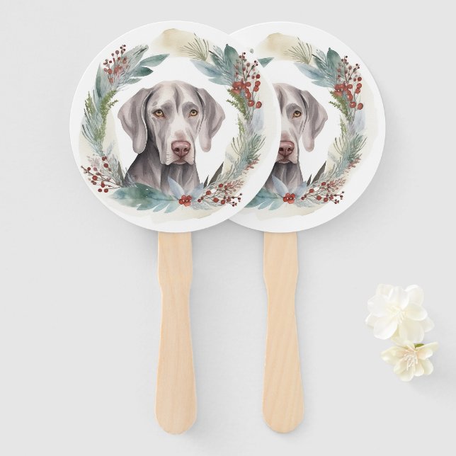 Leque Grinalda de Natal Weimaraner Pupila Festiva (Frente e Verso)