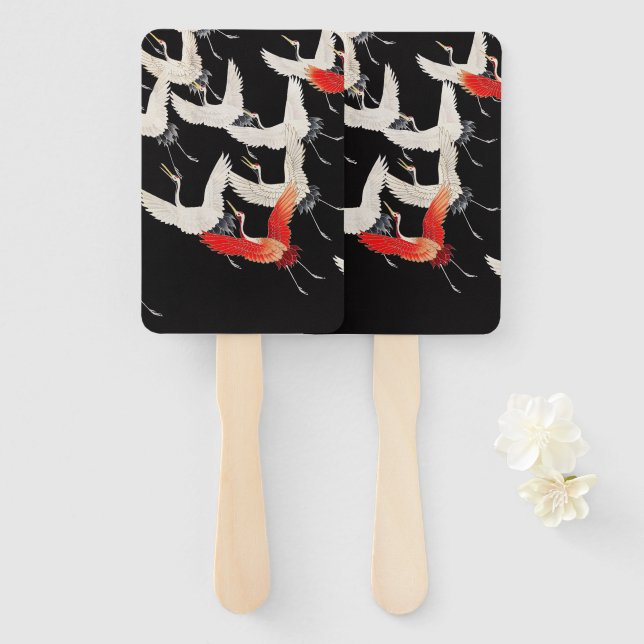 Leque Gruas voadoras japonesas Kimono Art (Frente e Verso)