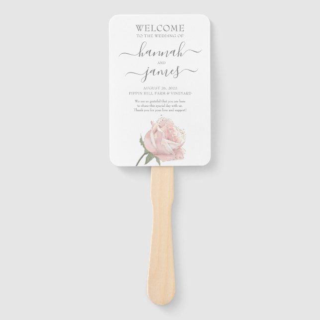 Leque Hannah | Rosa Romântica com Caligrafia Blush (Frente)