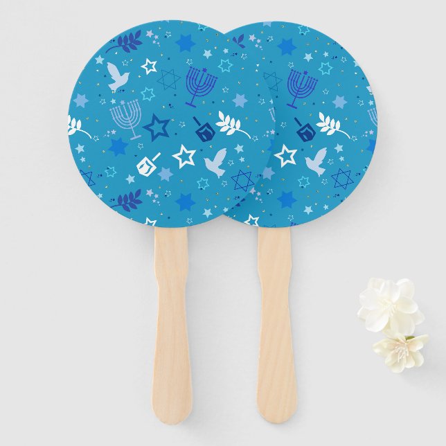 Leque Hanukkah Stars Ventiladores (Frente e Verso)