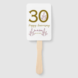 Leque Happy 30th anniversary name date golden red leaf