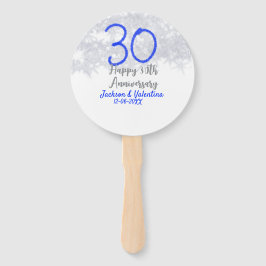 Leque Happy 30th wedding anniversary silver blue glitter