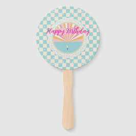 Leque Happy Fun Blue Gingham Plaid Checkered Birthday