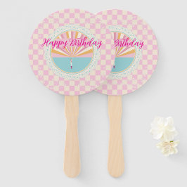 Leque Happy Fun Pink Gingham Plaid Checkered Birthday