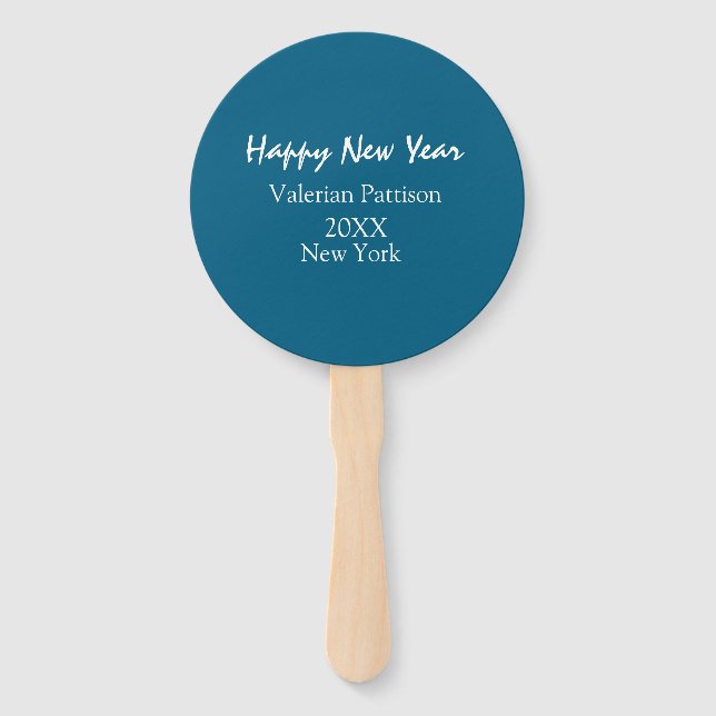 Leque Happy new year blue name place year boho simple  (Frente)