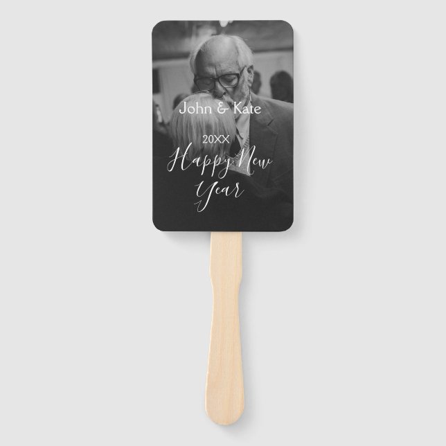 Leque Happy new year couple photo name year black white  (Frente)