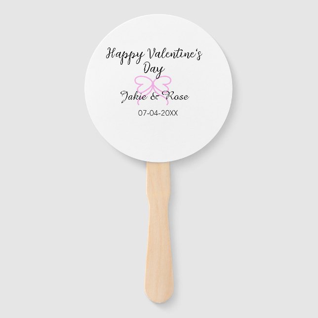 Leque Happy Valentine's day pink heart bow name date sty (Frente)