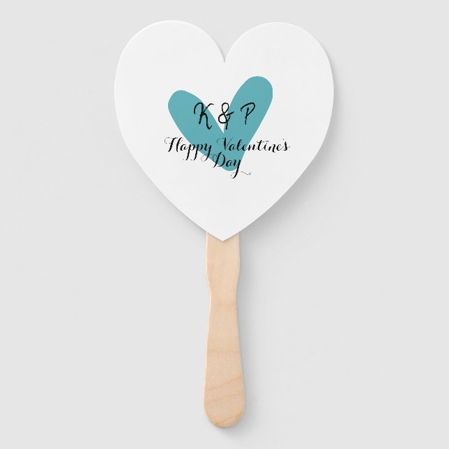 Leque Happy Valentine's day turquoise heart name letter  (Frente)