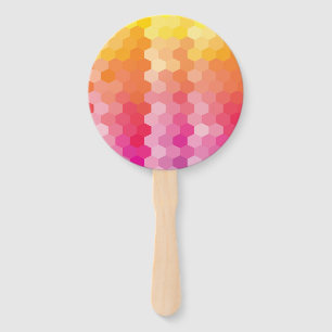 Leque Hexágono Geométrico forma amarelo-rosa
