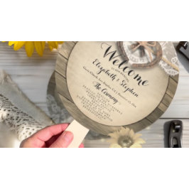 Leque Horsferes Sunflower Wood Wedding Programe Ventilad