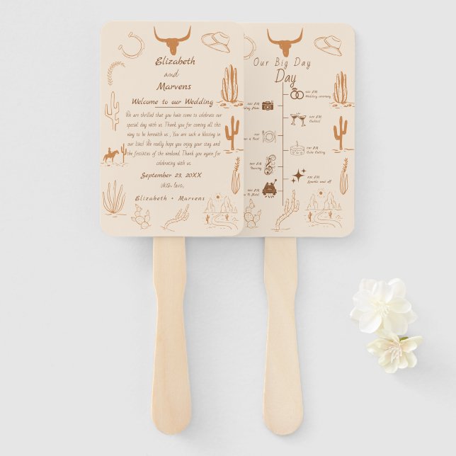 Leque Ilustração de Cowboy Western Boho Linha do Tempo d (Frente e Verso)