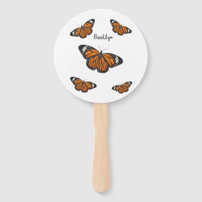 Leque Ilustração de desenho animado da borboleta monarca (Frente)