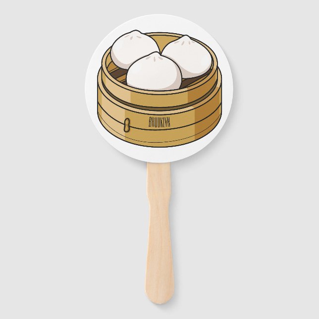 Leque Ilustração de desenho animado Dim sum (Frente)