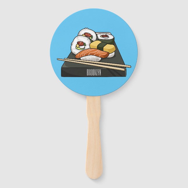 Leque Ilustração de desenho animado Sushi (Frente)