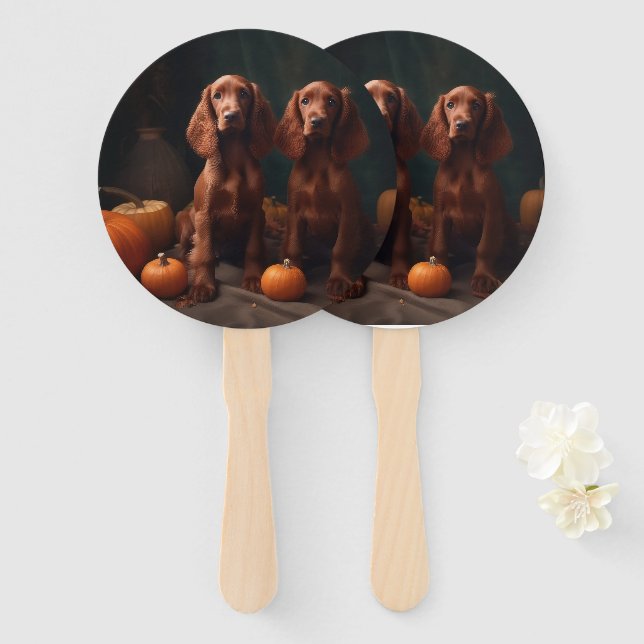 Leque Irlandês Red Setter Puppy Autumn Delight Pumpkin (Frente e Verso)