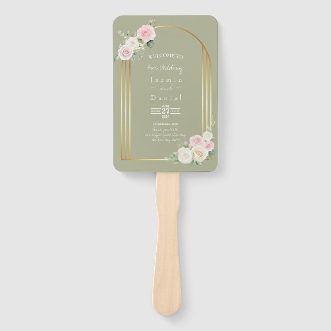 Leque Itinerário De Casamento De Sangue Rosa E Branca (Frente)