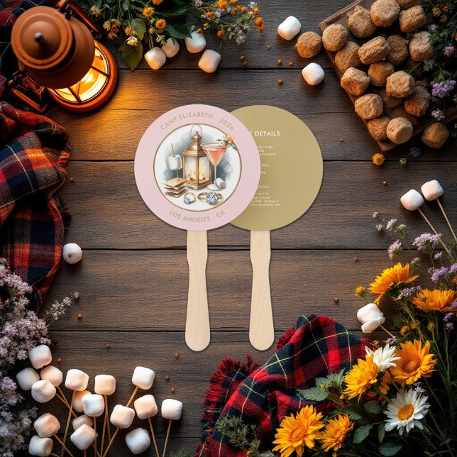 Leque Itinerário de Fim de Semana da Noiva de Camp Perso (Custom Camp Bride Bachelorette Weekend Itinerary Hand Fan)