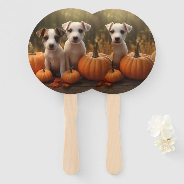 Leque Jack Russell Puppy Autumn Delight Pumpkin (Frente e Verso)