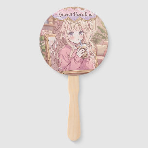 Leque Kawaii Batida de Coração Boba Chá Anime Garota Est