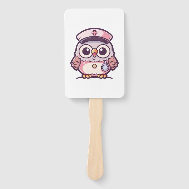 Leque Kawaii Owl como enfermeira (Frente)