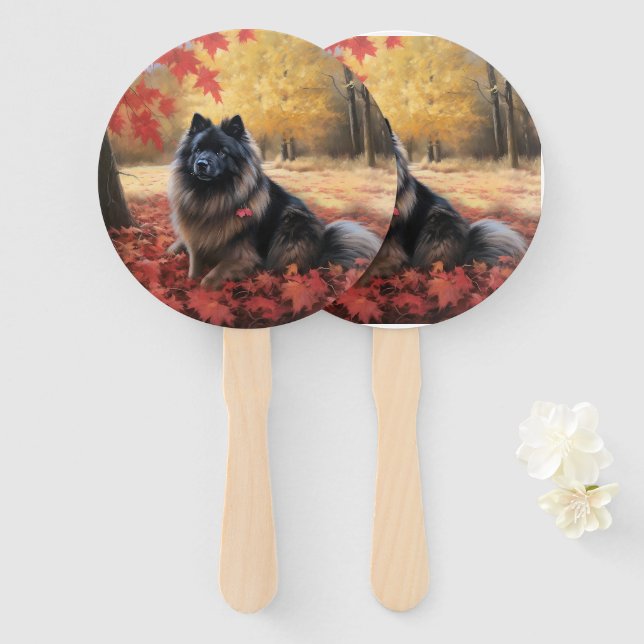 Leque Keeshond em Autumn Leaves Cai Inspire (Frente e Verso)
