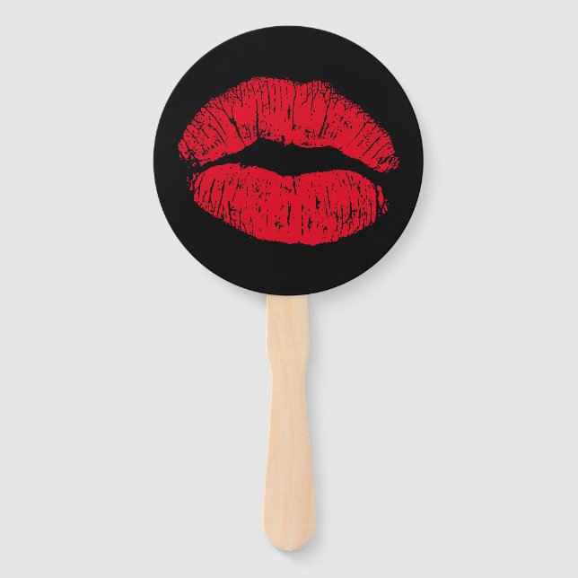 Leque Lábios de Beijo Vermelho em Preto (Frente)