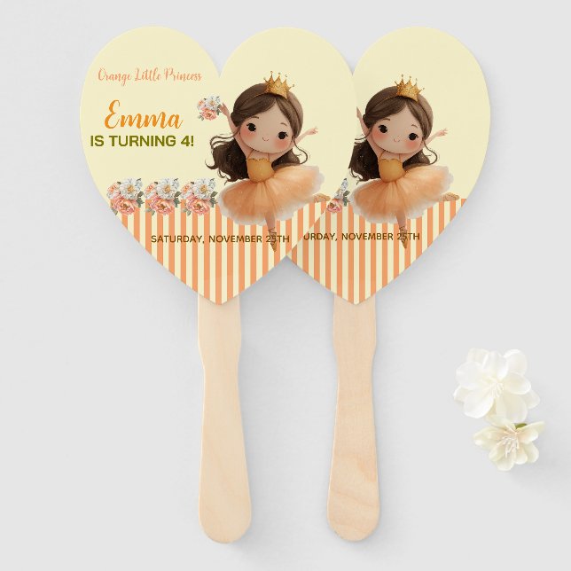 Leque Laranja Pequena Princesa Bola Conjunto de Ventilad (Frente e Verso)