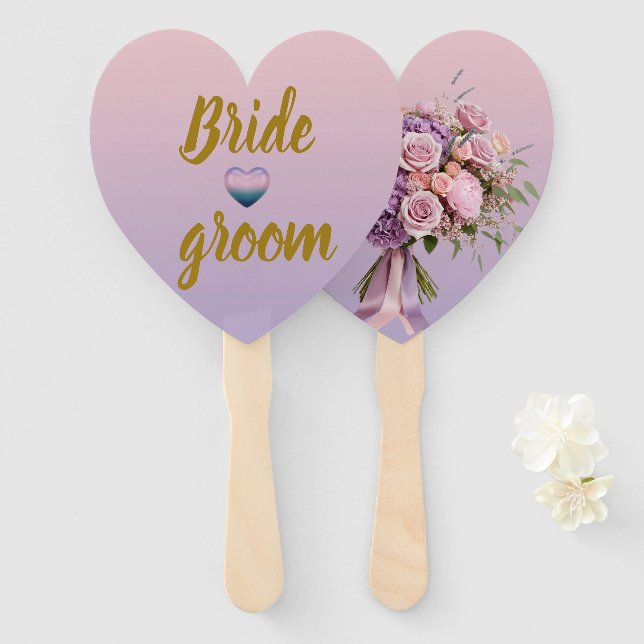 Leque Lavender Pink Floral Heart Summer Wedding Hand Fan (Frente e Verso)
