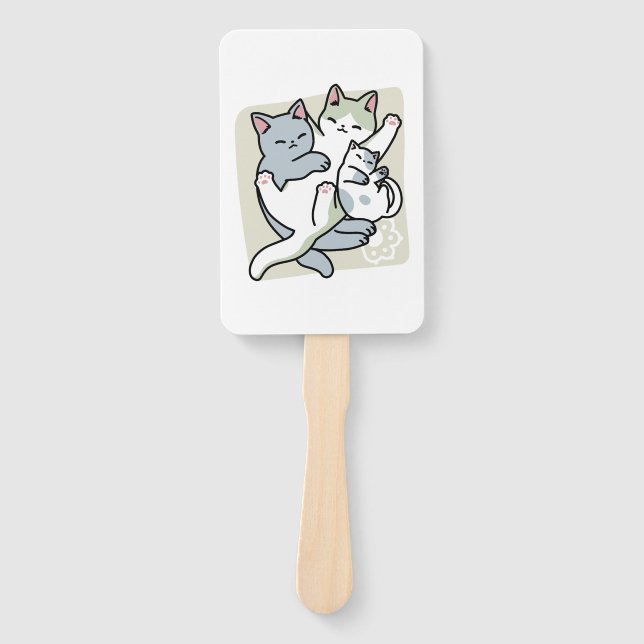 Leque Lazer - Design de Gatos Preguiçosos (Frente)