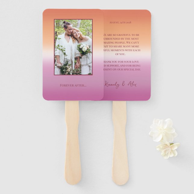 Leque Lesbian Wedding Photo Pride Flag Gradient Program (Frente e Verso)