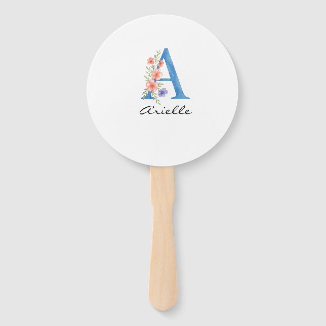 Leque Letra floral A personalizada com aquarela monogram (Frente)