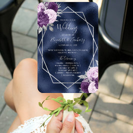 Leque Lilac Floral Marinho Foil Casamento
