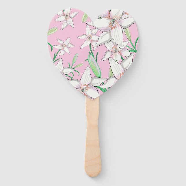 Leque Lillies Brancos na Ilustração de Fundo Rosa (Frente)