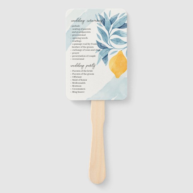 Leque Limão com ilustração botânica das folhas azuis (Frente)