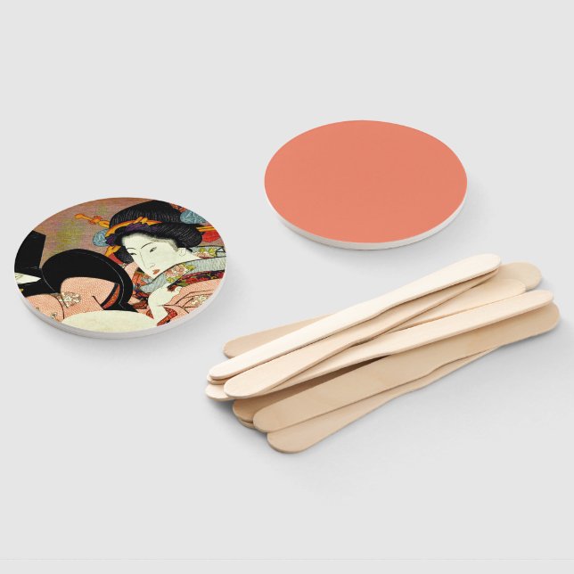 Leque Linda mulher espelhada por Utagawa Kunimaru (Desmontado)