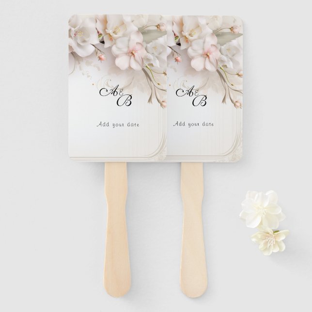 Leque Lindas Flores Brancas De Aquarela Rosa (Frente e Verso)