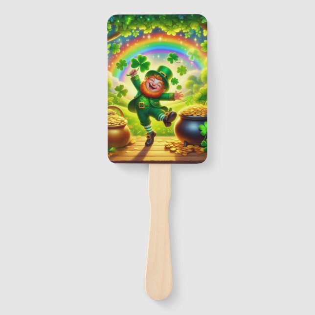 Leque Lindo Leprechaun mágico Dia de São Patrício (Frente)