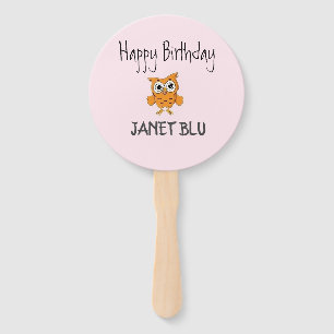 Leque Lindo owl laranja feliz aniversário em rosa