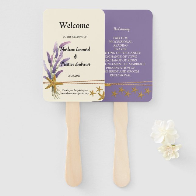 Leque lindo Programa de Casamento de estrela-do-mar Simp (Frente e Verso)