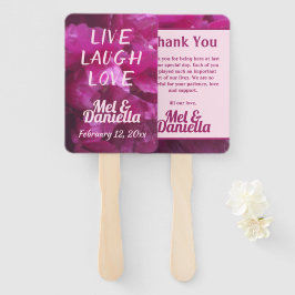 Leque Live Laugh Love Purple Peony Casamento Obrigado